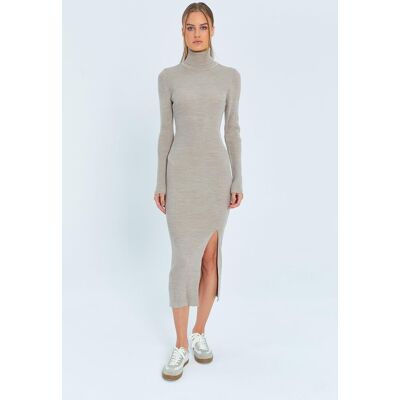 Mixray Pullover-Midi-Strickkleid mit Schlitz Stein M/L Mixray Pullover-Midi-Strickkleid mit Schlitz Stein M/L