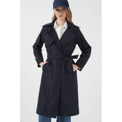 Big Dart Doppelreihiger langer Trenchcoat Marine L Big Dart Doppelreihiger langer Trenchcoat Marine L