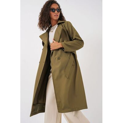 Big Dart Doppelt gelegter langer Trenchcoat Khaki L Big Dart Doppelt gelegter langer Trenchcoat Khaki L