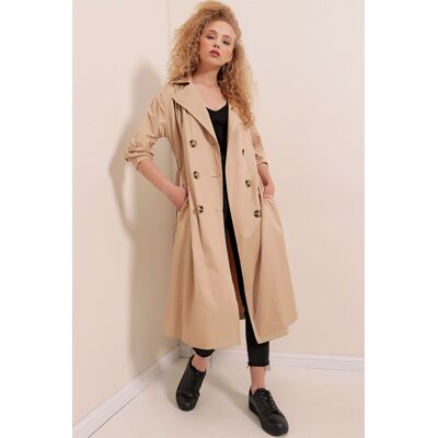 Big Dart Doppelt gelegter langer Trenchcoat Kamel L Big Dart Doppelt gelegter langer Trenchcoat Kamel L