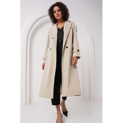 Big Dart Doppelt gelegter langer Trenchcoat Stein L Big Dart Doppelt gelegter langer Trenchcoat Stein L