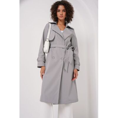 Big Dart Doppelt breiter langer Trenchcoat Grau M Big Dart Doppelt breiter langer Trenchcoat Grau M