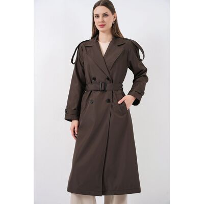 Big Dart Doppelt gelegter langer Trenchcoat Mokka L Big Dart Doppelt gelegter langer Trenchcoat Mokka L