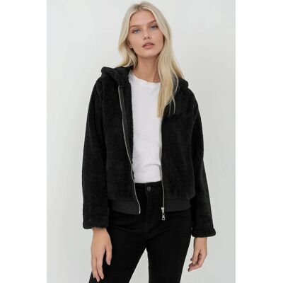 Hiccup Strukturierte Fleecejacke mit durchgehendem Reißverschluss und Kapuze Schwarz M Hiccup Strukturierte Fleecejacke mit durchgehendem Reißverschluss und Kapuze Schwarz M