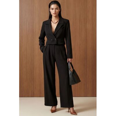 MyFashion Jacke mit Knöpfen und plissierte Hose Zweiteiliges Set Schwarz M MyFashion Jacke mit Knöpfen und plissierte Hose Zweiteiliges Set Schwarz M