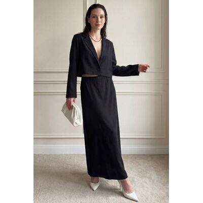 MyFashion Langarm-Blusenoberteil mit Knöpfen & Maxi-Rock Zweiteiliges Set Schwarz M MyFashion Langarm-Blusenoberteil mit Knöpfen & Maxi-Rock Zweiteiliges Set Schwarz M