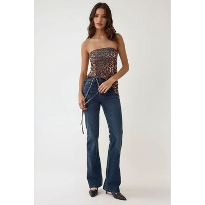 Hiccup Leopardenmuster Strapless Figurbetontes Bedrucktes Crop Top Mehrfarben M Hiccup Leopardenmuster Strapless Figurbetontes Bedrucktes Crop Top Mehrfarben M