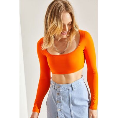 Bianco Lucci Basic Cropped Top Orange L Bianco Lucci Basic Cropped Top Orange L