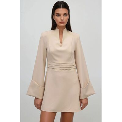 Hiccup Elegantes V-Ausschnitt Langarm-Mini-Kleid Elfenbein XS Hiccup Elegantes V-Ausschnitt Langarm-Mini-Kleid Elfenbein XS