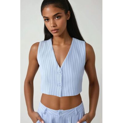 Hiccup Pika Kollektion Enganliegendes Gestreiftes Crop-Top Hellblau S Hiccup Pika Kollektion Enganliegendes Gestreiftes Crop-Top Hellblau S