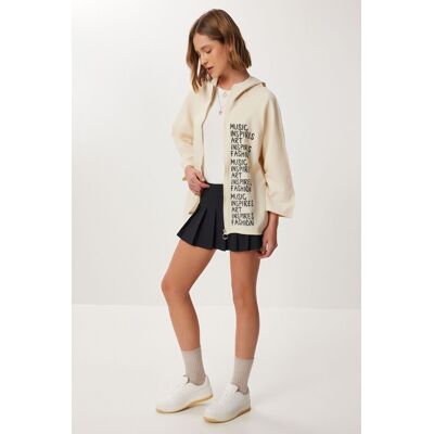 Happiness Istanbul Bedruckte Kapuzenjacke mit vollem Reißverschluss Creme Einheitsgröße Happiness Istanbul Bedruckte Kapuzenjacke mit vollem Reißverschluss Creme Einheitsgröße