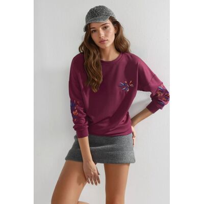 Hiccup Modal Touch Rundhals Bestickter Pullover Burgund M Hiccup Modal Touch Rundhals Bestickter Pullover Burgund M