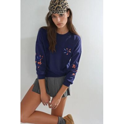Hiccup Modal Touch Rundhals Bestickter Pullover Marine M Hiccup Modal Touch Rundhals Bestickter Pullover Marine M