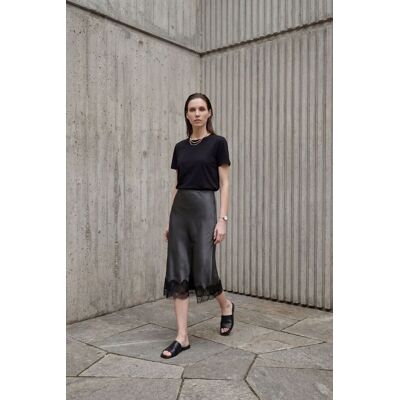 MyFashion Spitze Detail Satinhompe Midi-Rock Schwarz M MyFashion Spitze Detail Satinhompe Midi-Rock Schwarz M
