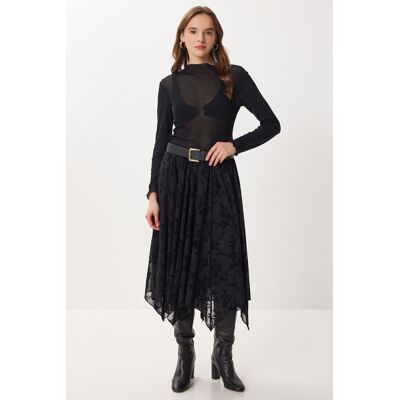 Happiness Istanbul Hochtaillierter floraler Midikleid A-Linie Rock Schwarz M Happiness Istanbul Hochtaillierter floraler Midikleid A-Linie Rock Schwarz M
