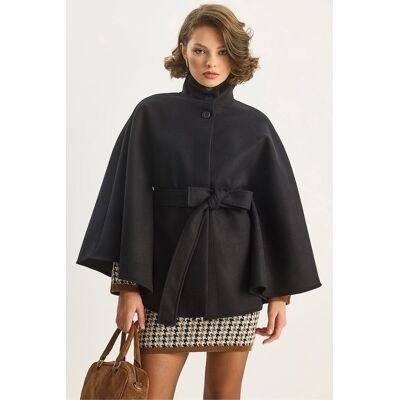Bianco Lucci Poncho-Mantel mit Bindegürtel Schwarz M Bianco Lucci Poncho-Mantel mit Bindegürtel Schwarz M
