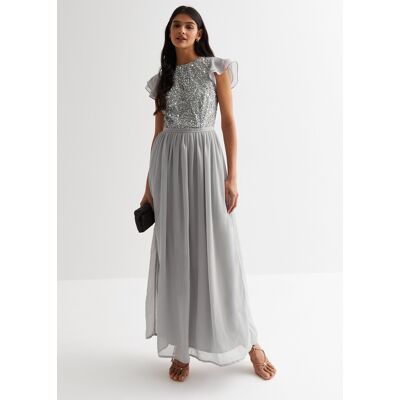 Gini London Maxikleid mit silbernen Verzierungen Silber EU 38 / UK 10 Gini London Maxikleid mit silbernen Verzierungen Silber EU 38 / UK 10