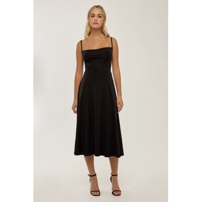 Hiccup A-Linien ärmelloses Midikleid mit Wasserfallkragen Schwarz L Hiccup A-Linien ärmelloses Midikleid mit Wasserfallkragen Schwarz L