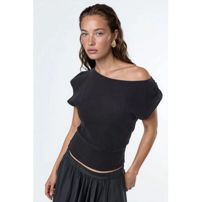 Busem Bootsausschnitt gerippte Bluse Schwarz S Busem Bootsausschnitt gerippte Bluse Schwarz S