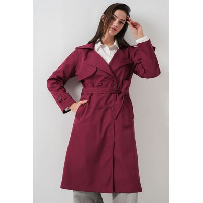 Big Dart Doppelt gelegter langer Trenchcoat Burgund L Big Dart Doppelt gelegter langer Trenchcoat Burgund L