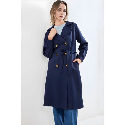 Big Dart Doppelreihiger langer Trenchcoat Marine S Big Dart Doppelreihiger langer Trenchcoat Marine S