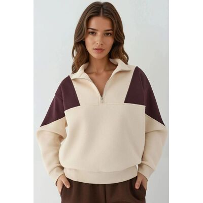 Hiccup Hochgezogener Reißverschlusskragen Bequemer Sweatshirt Creme L Hiccup Hochgezogener Reißverschlusskragen Bequemer Sweatshirt Creme L