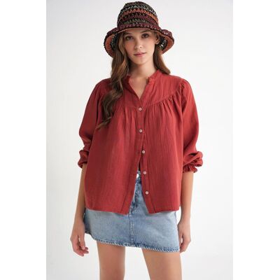 Mixray Musselin Baumwollhemd Dunkelrot S Mixray Musselin Baumwollhemd Dunkelrot S