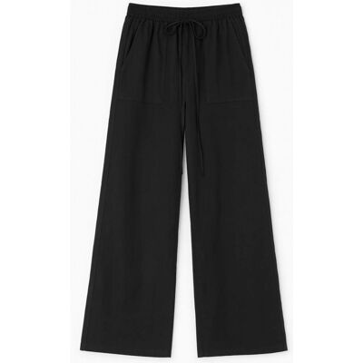 Mixray Hüfthohe gerade Baumwollhose mit Bindegürtel Schwarz XL Mixray Hüfthohe gerade Baumwollhose mit Bindegürtel Schwarz XL
