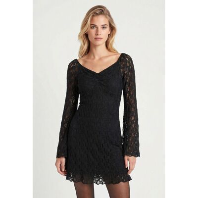 Happiness Istanbul Bardot Spitzen-Midi-Kleid Schwarz M Happiness Istanbul Bardot Spitzen-Midi-Kleid Schwarz M