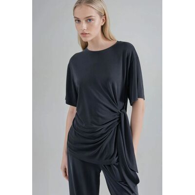 Busem Lässige Modalbluse mit Rundhalsausschnitt und Bindung Dunkelgrau M Busem Lässige Modalbluse mit Rundhalsausschnitt und Bindung Dunkelgrau M
