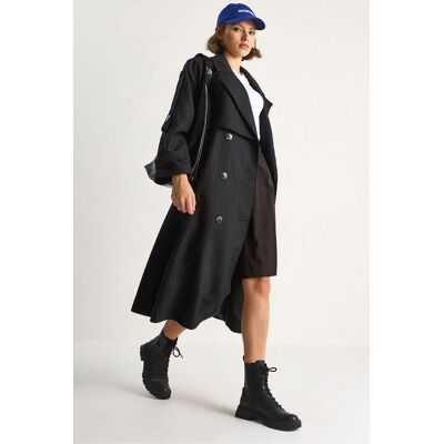 Bianco Lucci Baumwoll-Midi-Trenchcoat mit doppelter Knopfleiste Schwarz S/M Bianco Lucci Baumwoll-Midi-Trenchcoat mit doppelter Knopfleiste Schwarz S/M