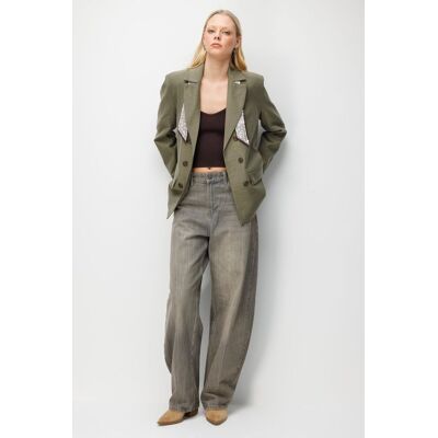 Mixray Leinen Blazerjacke mit Schaldetail Khaki S Mixray Leinen Blazerjacke mit Schaldetail Khaki S
