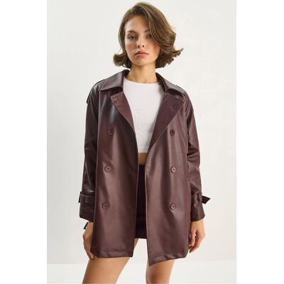 Bianco Lucci Doppelreihiger Trenchcoat aus Kunstleder Burgund M Bianco Lucci Doppelreihiger Trenchcoat aus Kunstleder Burgund M