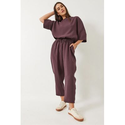 Bianco Lucci Oversized Boot-Ausschnitt Polyester Zweiteiliges Set Lila S Bianco Lucci Oversized Boot-Ausschnitt Polyester Zweiteiliges Set Lila S