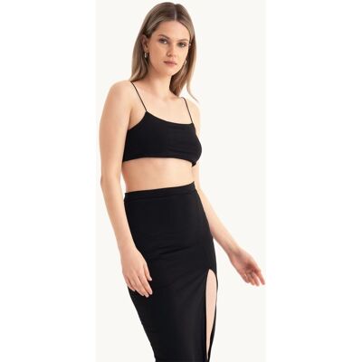 Hiccup Spaghetti-Träger Cami-Top & Maxirock mit seitlichem Schlitz Coord Schwarz M Hiccup Spaghetti-Träger Cami-Top & Maxirock mit seitlichem Schlitz Coord Schwarz M