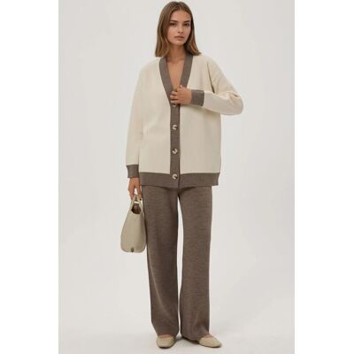 Hiccup Knopf-Cardigan & Strukturierte Hohe Taille Strickhose Co-Ord Set Creme L Hiccup Knopf-Cardigan & Strukturierte Hohe Taille Strickhose Co-Ord Set Creme L