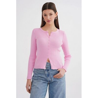 Mixray Knopf-gefütterte Slim Fit Rippstrick-Cardigan Hell-Pink S Mixray Knopf-gefütterte Slim Fit Rippstrick-Cardigan Hell-Pink S