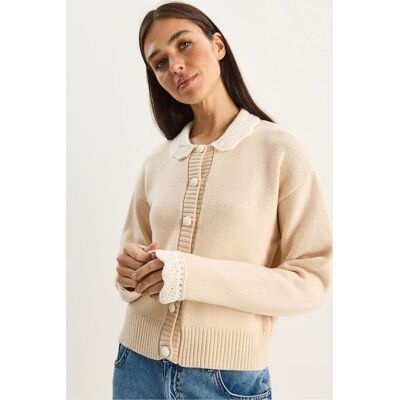 Bianco Lucci Dicker Rippstrick-Cardigan mit Knopfverschluss Beige S/M Bianco Lucci Dicker Rippstrick-Cardigan mit Knopfverschluss Beige S/M