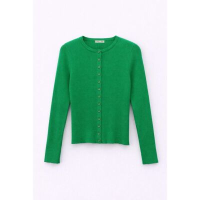 Mixray Knopfverschluss Slim Fit Rippstrick-Cardigan Grün S Mixray Knopfverschluss Slim Fit Rippstrick-Cardigan Grün S