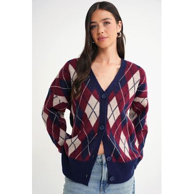 Mixray Oversize Argyle V-Ausschnitt Knopfkarteigan Marine S/M Mixray Oversize Argyle V-Ausschnitt Knopfkarteigan Marine S/M