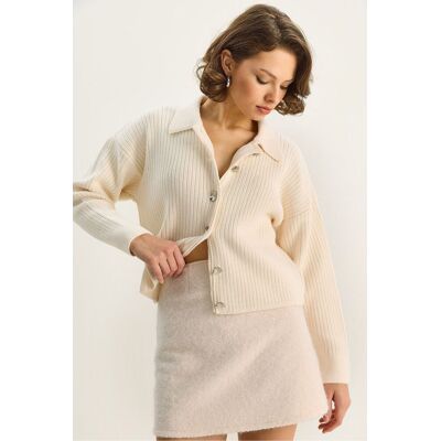 Bianco Lucci Strickjacke mit Knopfverschluss Creme S/M Bianco Lucci Strickjacke mit Knopfverschluss Creme S/M