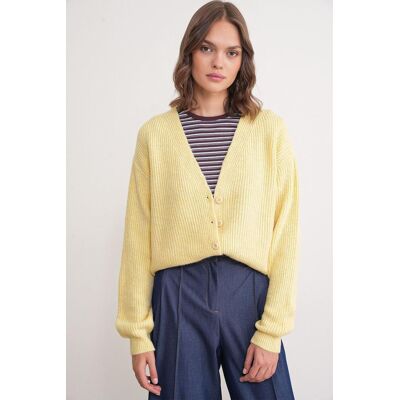 Mixray Texturierten V-Ausschnitt Knöpfen Cardigan Gelb S/M Mixray Texturierten V-Ausschnitt Knöpfen Cardigan Gelb S/M