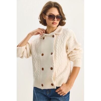 Bianco Lucci Strukturierter Rippstrick-Cardigan mit Knopfverschluss Creme S/M Bianco Lucci Strukturierter Rippstrick-Cardigan mit Knopfverschluss Creme S/M