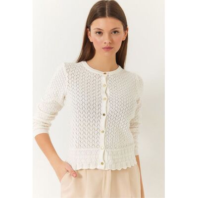 Bianco Lucci Texturierter Baumwoll-Rippstrick-Cardigan mit Knopfverschluss Beige S Bianco Lucci Texturierter Baumwoll-Rippstrick-Cardigan mit Knopfverschluss Beige S