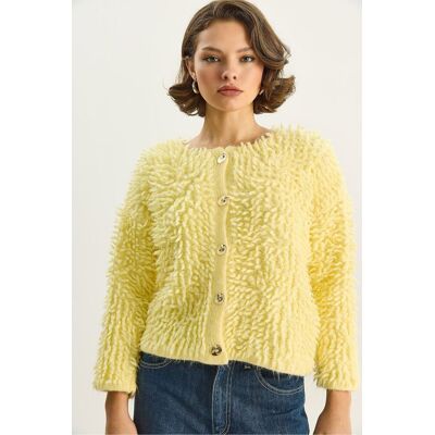 Bianco Lucci Strukturierter Knopf-Cardigan Gelb S/M Bianco Lucci Strukturierter Knopf-Cardigan Gelb S/M