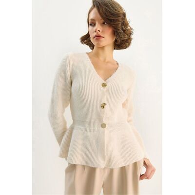 Bianco Lucci Rippstrick Langarm V-Ausschnitt Cardigan mit Knöpfen Creme S/M Bianco Lucci Rippstrick Langarm V-Ausschnitt Cardigan mit Knöpfen Creme S/M