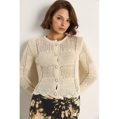 Bianco Lucci Dünner Strickcardigan mit Knopfverschluss Elfenbein S/M Bianco Lucci Dünner Strickcardigan mit Knopfverschluss Elfenbein S/M