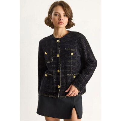 Bianco Lucci Strukturierter Jacquard-Button-Up Cardigan Schwarz S/M Bianco Lucci Strukturierter Jacquard-Button-Up Cardigan Schwarz S/M