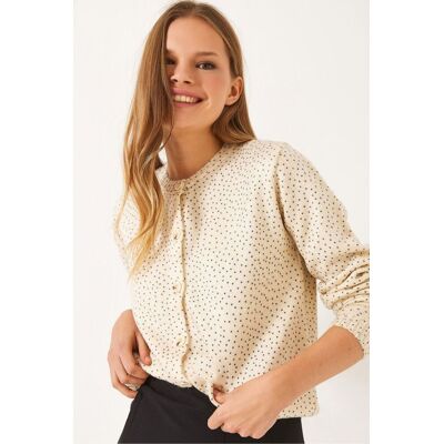 Bianco Lucci Gepunkteter Jacquard-Strick-Cardigan mit Knopfverschluss Beige S/M Bianco Lucci Gepunkteter Jacquard-Strick-Cardigan mit Knopfverschluss Beige S/M