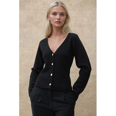 Hiccup Figurbetonter V-Ausschnitt Knopf-Cardigan Schwarz M Hiccup Figurbetonter V-Ausschnitt Knopf-Cardigan Schwarz M
